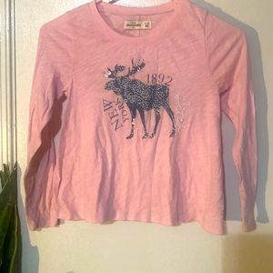 Light pink Abercrombie lids long sleeve tee sz 9/10 with floral moose